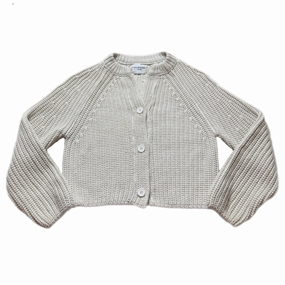 Willow & Wind Chunky Ribbed Off White Cropped Cardigan S Preppy Academia Spring